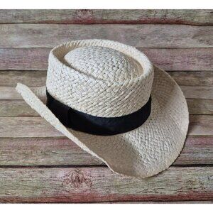 Coastalista Ladies Straw Shapeable Hat Black Band Size L Summer Beach Packable